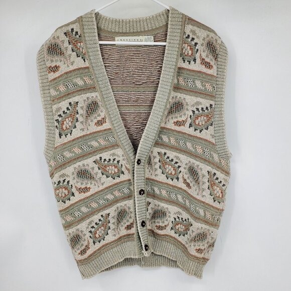 Vintage Crossings Fine Line Lagenlook Paisley Button Up Cardigan Sweater Vest La - Picture 1 of 6